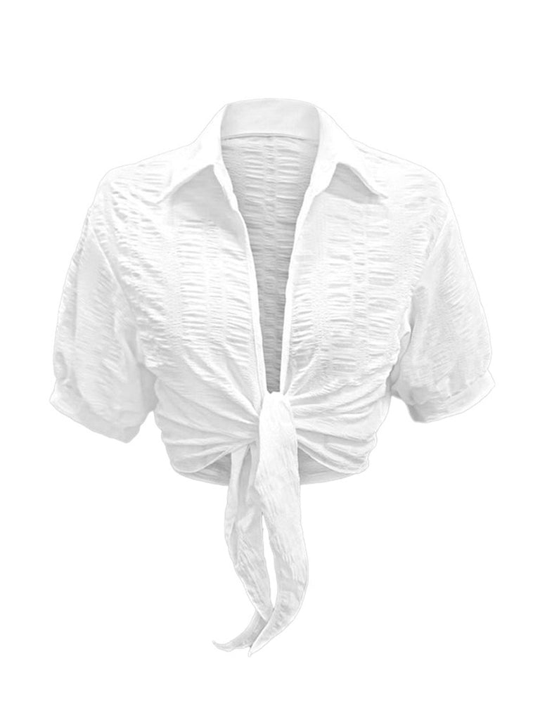 Ensemble 2 Pièces Robe Midi Smockée à Bretelles et Chemise Courte Années 50