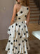 Beige 1950s Floral Polka Dot Sleeveless Halter Skirt Set - vintage skirt, retro style