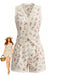 Ensemble 2 Pièces Top Floral Dentelle Patchwork et Short Beige Années 40