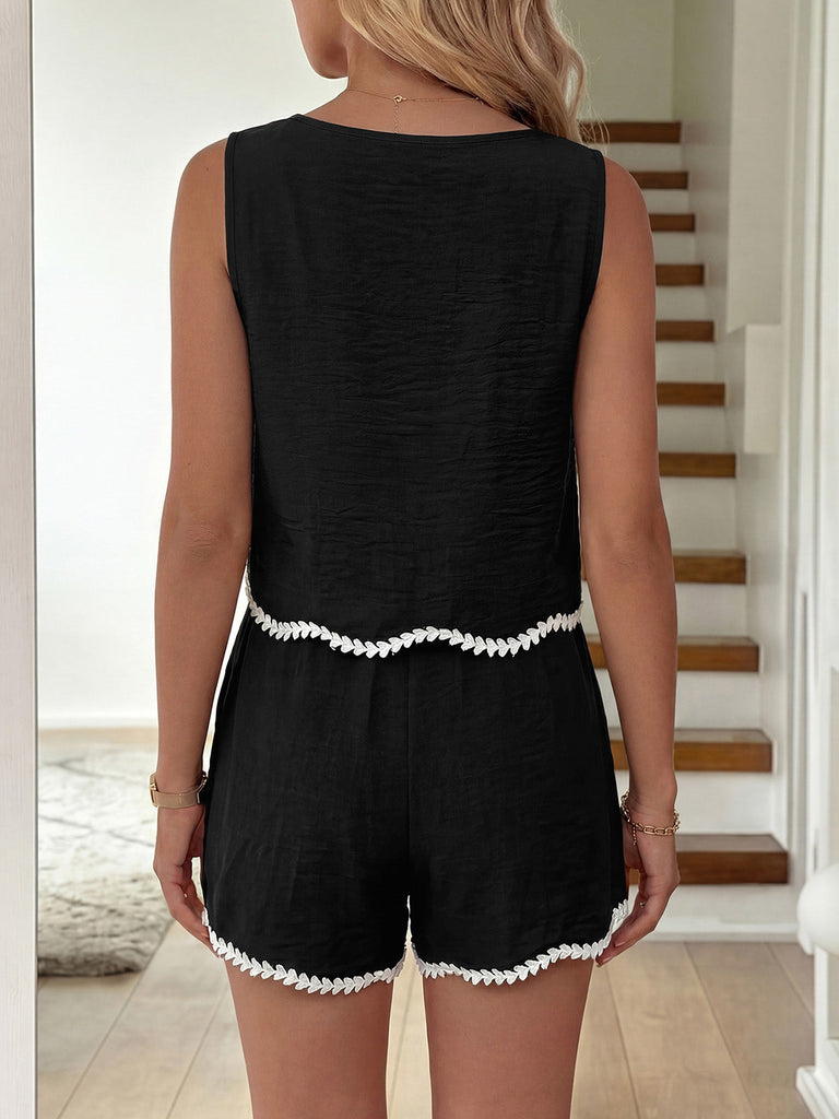 Ensemble 2 Pièces Gilet Sans Manches Crochet et Short Noir Années 50