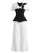 2PCS-Black-White-1950s-Cape-Collar-ColorBlock-Top-Pants