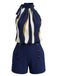 Ensemble 2 Pièces Haut Col Noué Rayé Vagues Abstraites & Short Boutonné Années 1950 2