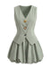 Ensemble 2 Pièces Gilet Col V et Jupe Bouffante Bleu Clair Années 50