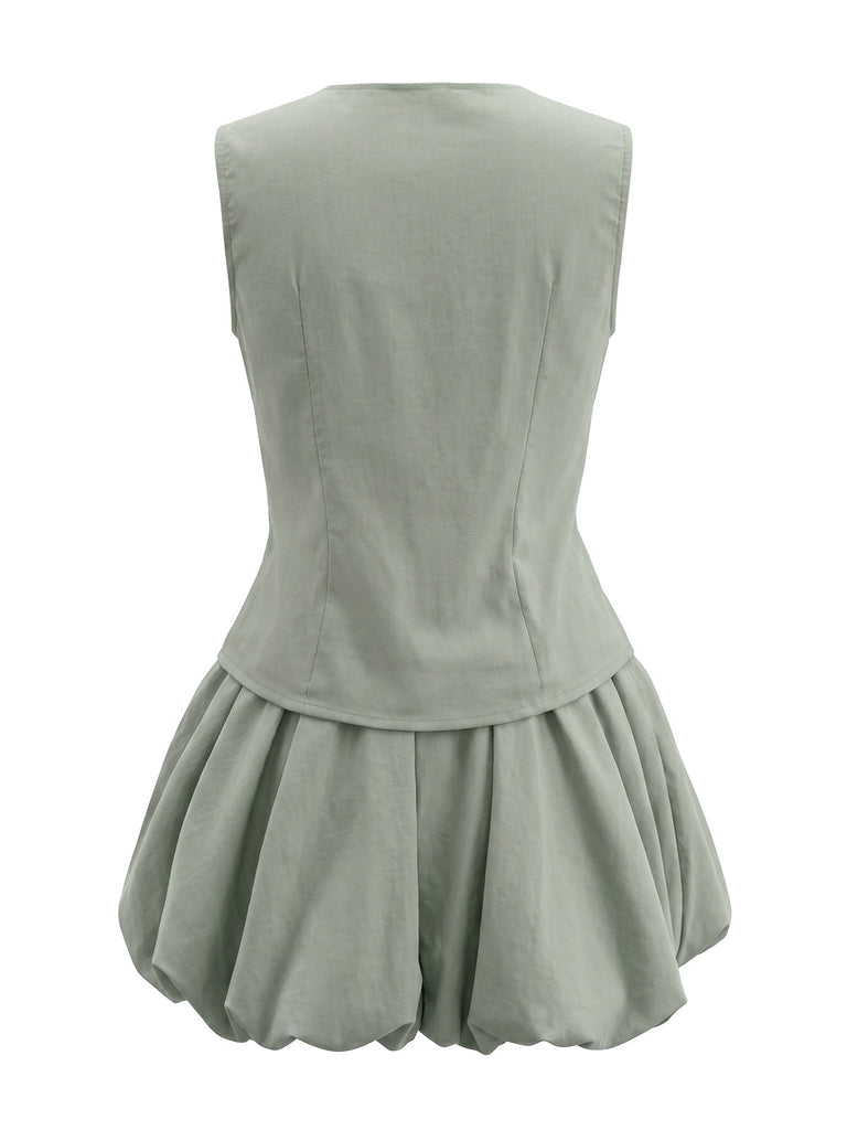 Ensemble 2 Pièces Gilet Col V et Jupe Bouffante Bleu Clair Années 50