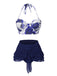 [Prévente] 2PCS Maillot de bain licou roses et jupe cache-maillot bleu des années 1960