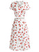 Ensemble 2 Pièces Crop Top Col V Imprimé Cerises & Jupe Rouge Années 1960 3