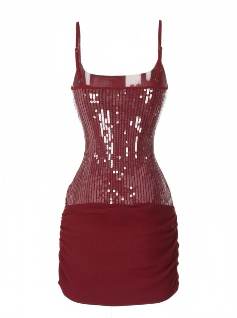 Robe courte patchwork à sequins unis années 1980