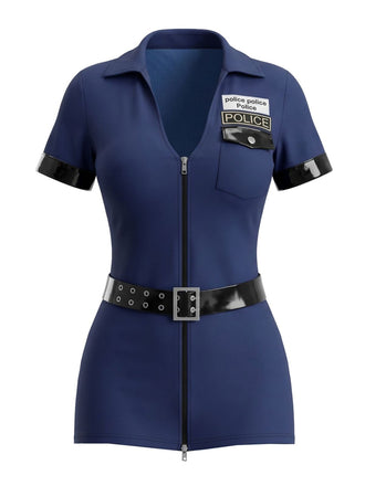 Ensemble combishort bleu marine de policière pour Halloween Années 1980 - 2