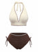 Ensemble bikini côtelé beige et marron dos nu et taille haute années 50