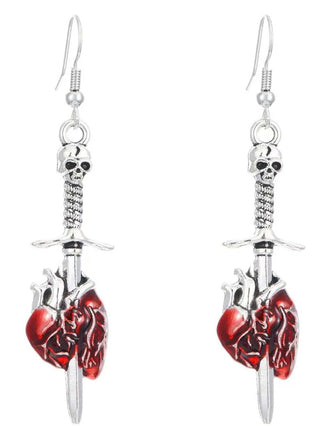 Boucles d'oreilles vintage Halloween crâne épée cœur