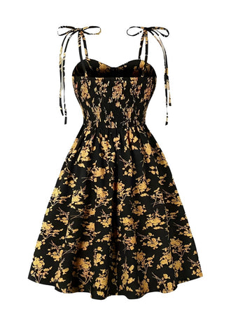 [Grande taille] Robe orange bretelles lacets petites fleurs des années 1940