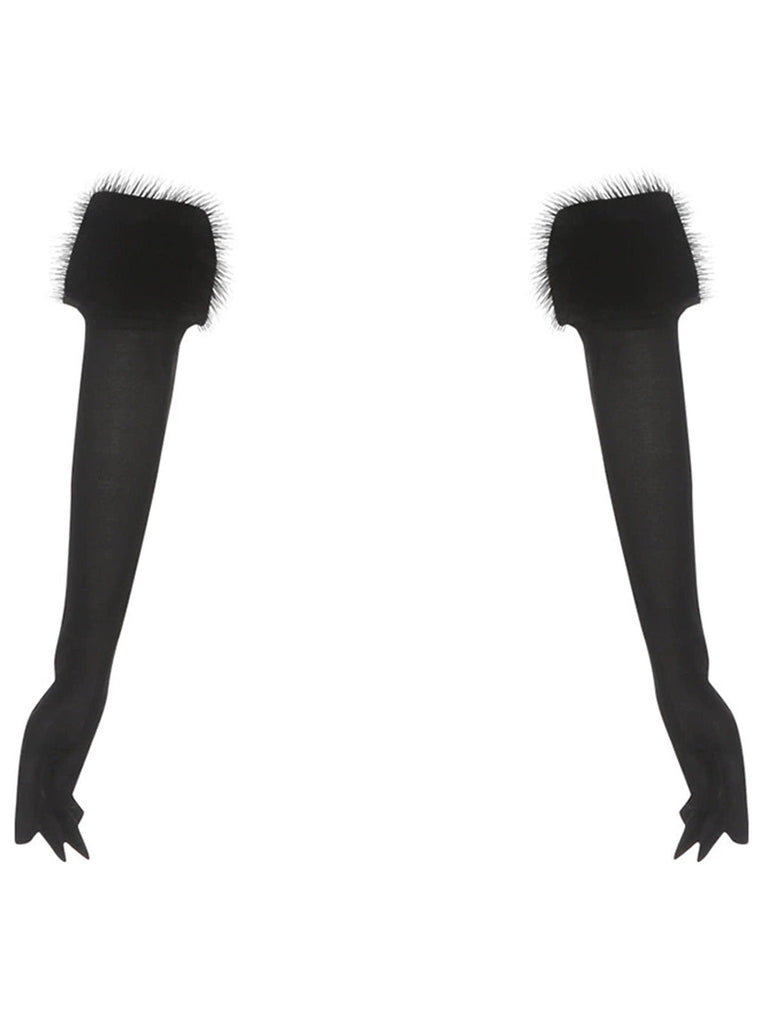 Gants longs roses à bordure en fausse fourrure