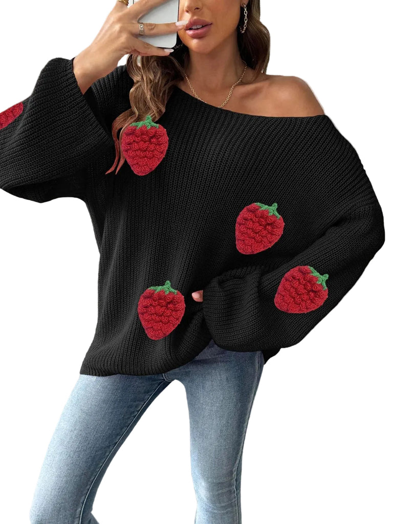 Pull Patchwork Encolure Croisée Fraises 3D Année 1940