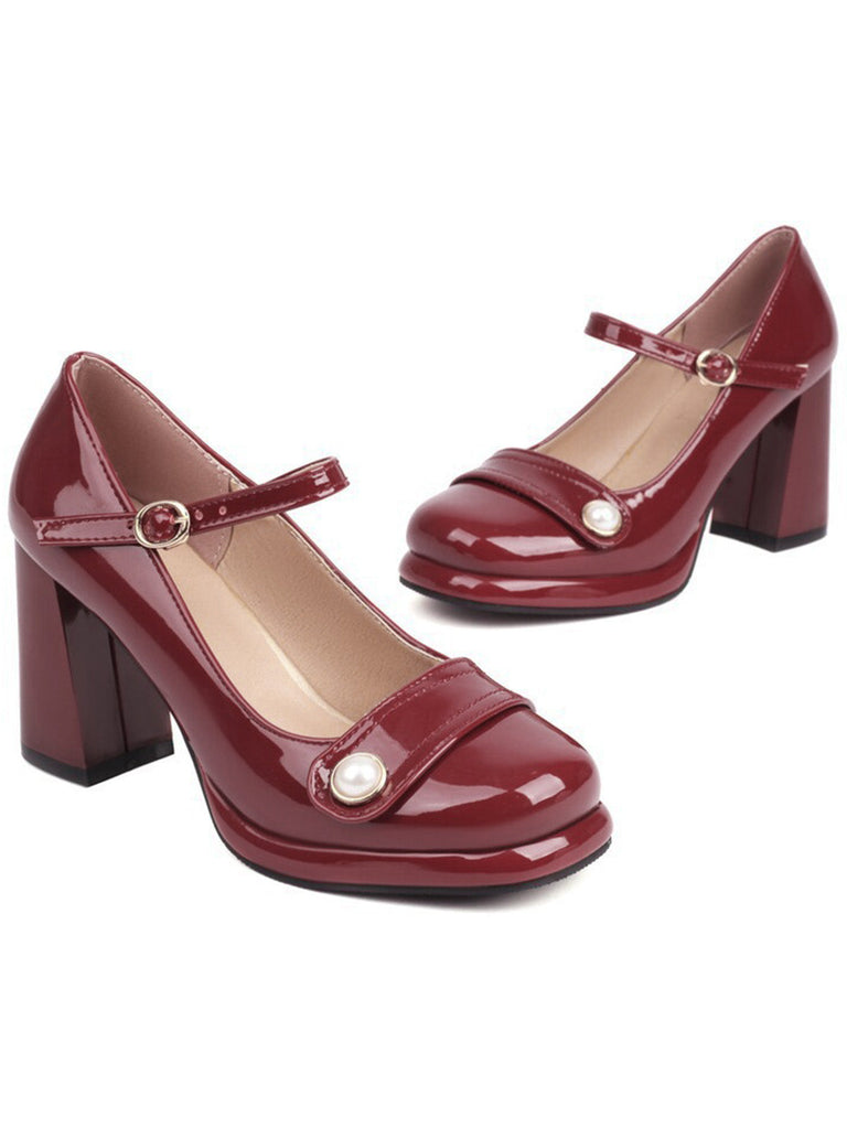 Escarpins à bout carré en cuir PU ornés de perles