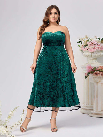 [Grande taille] 2PCS robe col en cœur et manteau en velours vert années 40