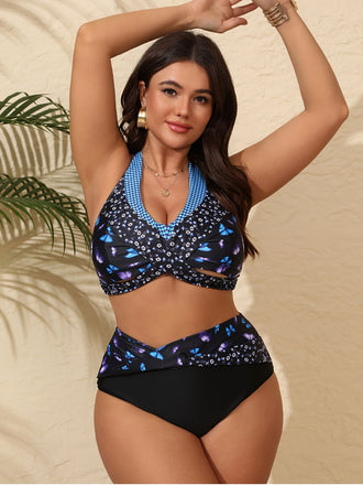 [Grande taille] Ensemble bikini fleuri à motif papillons et dos nu des années 1950