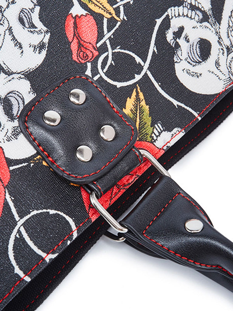 Sac à main vintage punk imprimé tête de mort et rose