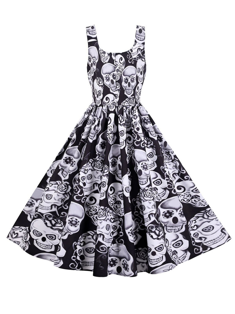 Robe trapèze à motif crâne Halloween années 1950