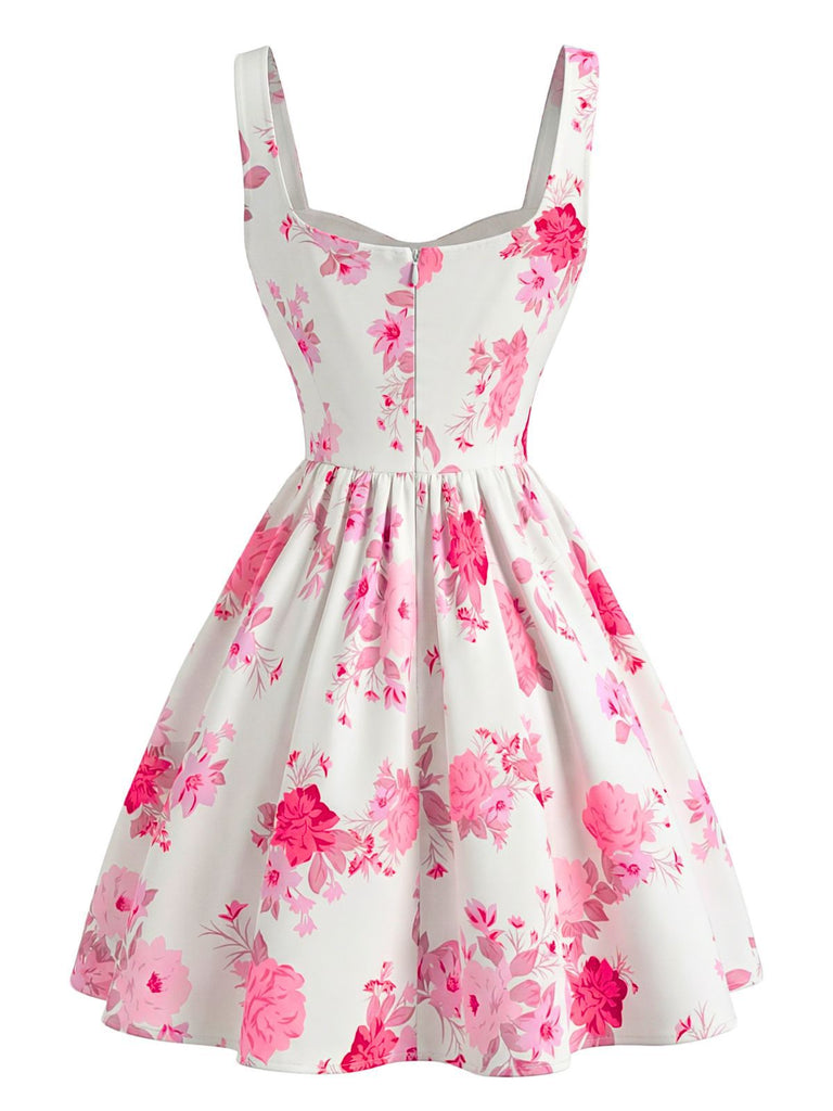 Robe mini sans manches col carré rose 1950s