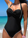 Maillot de bain une pièce noir à dos nu bordure festonnée années 1950