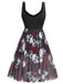 Robe gothique Halloween col en V motif tête de mort et roses des années 1950