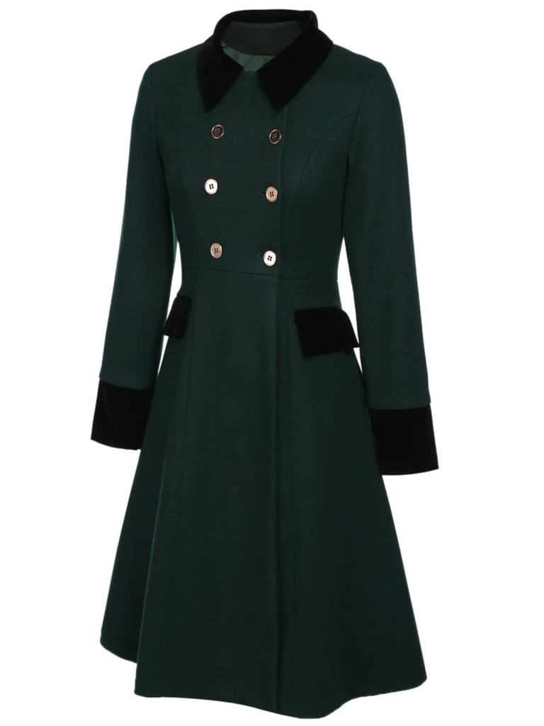 Manteau croisé bleu contrasté à boutons des années 40