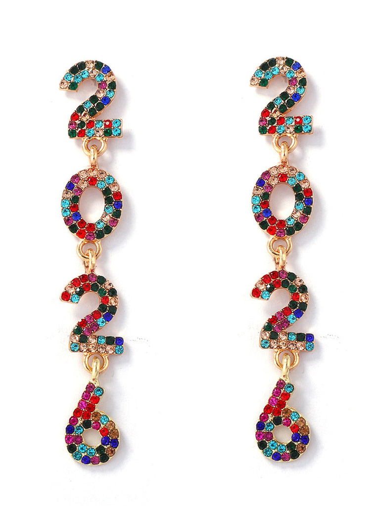 Boucles d'oreilles pendantes strass 2026 colorées pour le Nouvel An