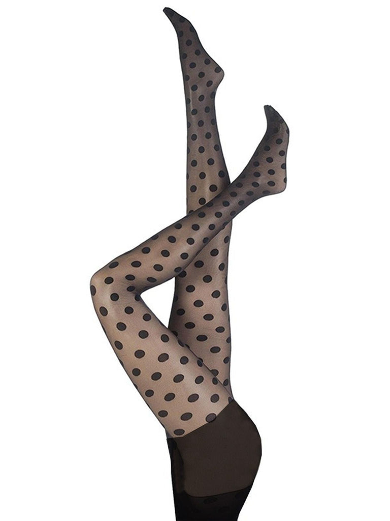 Bas noire vintage à pois des années 1950