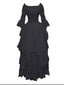 Robe noire gothique manches cloche et ourlet irrégulier années 1980