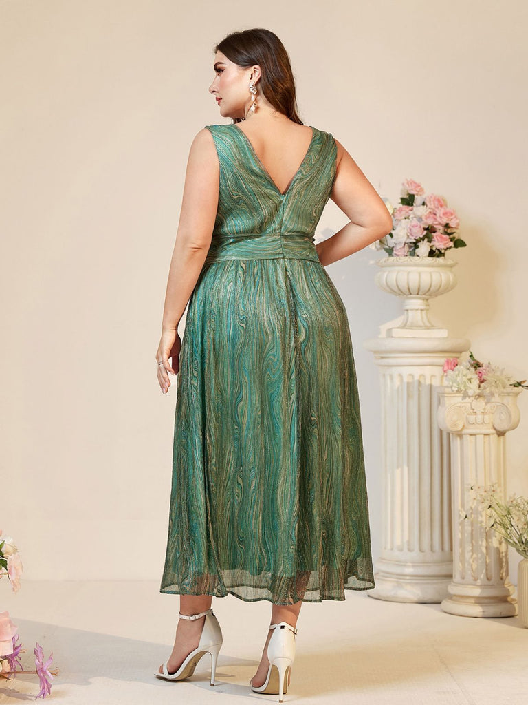 [Grande Taille] Robe verte paillettes et imprimé marbre décolleté plongeant années 80