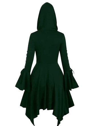Veste longue punk gothique verte à capuche années 1980
