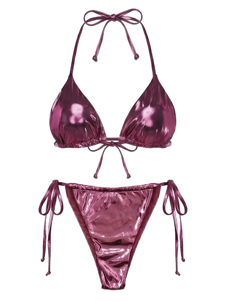 Ensemble bikini métallisé uni à bretelles années 1970