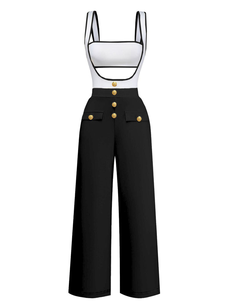 Combinaison bretelles à découpes patchwork années 1950