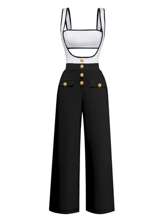 Combinaison bretelles à découpes patchwork années 1950