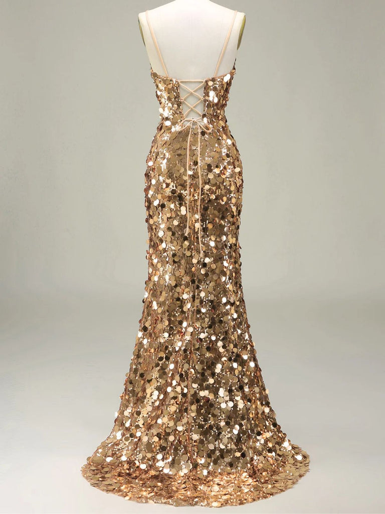 [Prévente] Robe de soirée longue au sol dorée à paillettes des années 1930