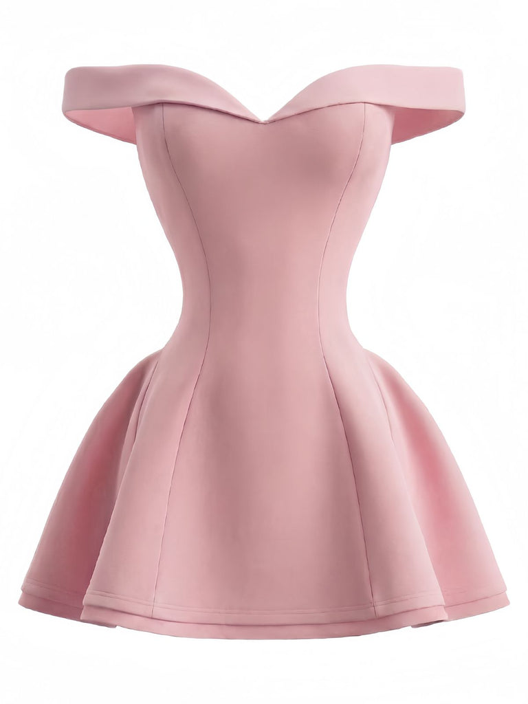 Robe Mini Solide Épaule Dénudée Ajustée Années 1960