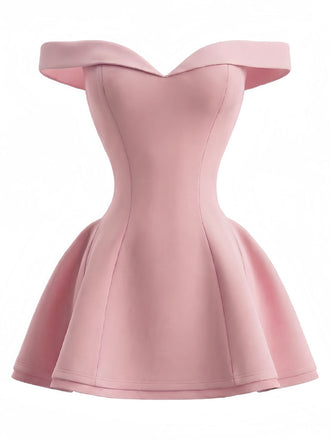 Robe Mini Solide Épaule Dénudée Ajustée Années 1960