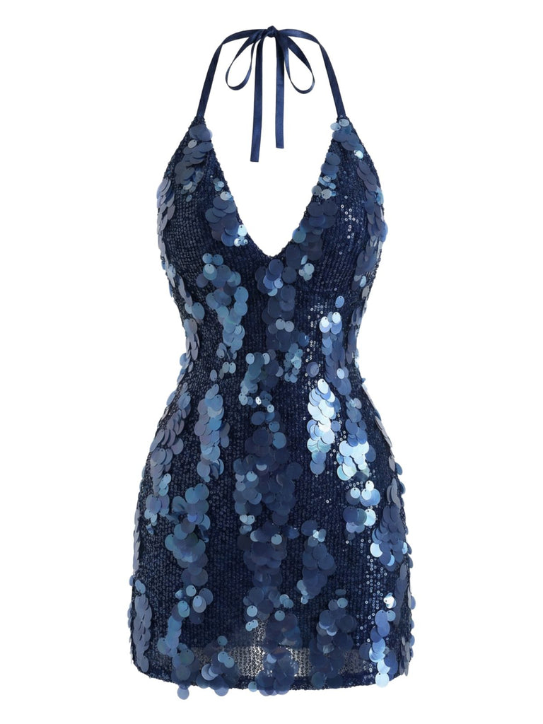 Robe nuisette unie à sequins bleu foncé années 2000