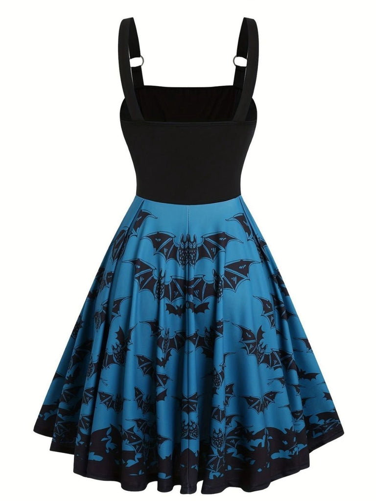 [Grande taille] Robe bleue à lacets chauve-souris Halloween années 1950