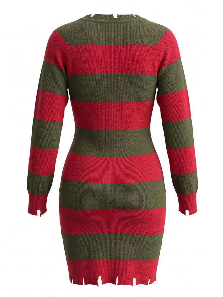 Robe en maille rayée rouge et verte de déguisement Freddy Krueger Années 1970 - 2