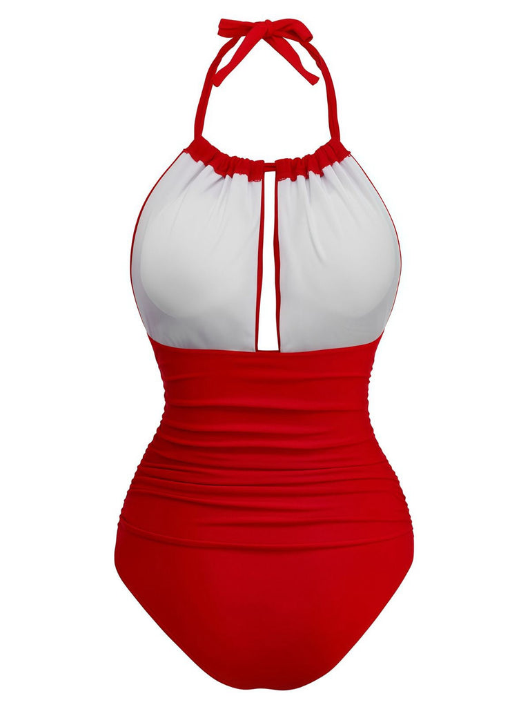 [Prévente] Maillot de bain une pièce rouge à fronces et dos nu ajouré années 1930