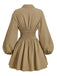 Robe beige manches bouffantes col revers et taille élastiquée années 60