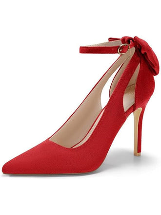 Chaussures Noires Daim Nœud Bride Cheville Bout Pointu Talon Haut