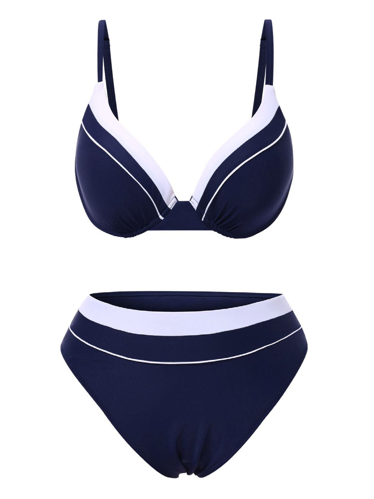 Maillot de bain et cache-maillot patchwork bleu uni des années 1960