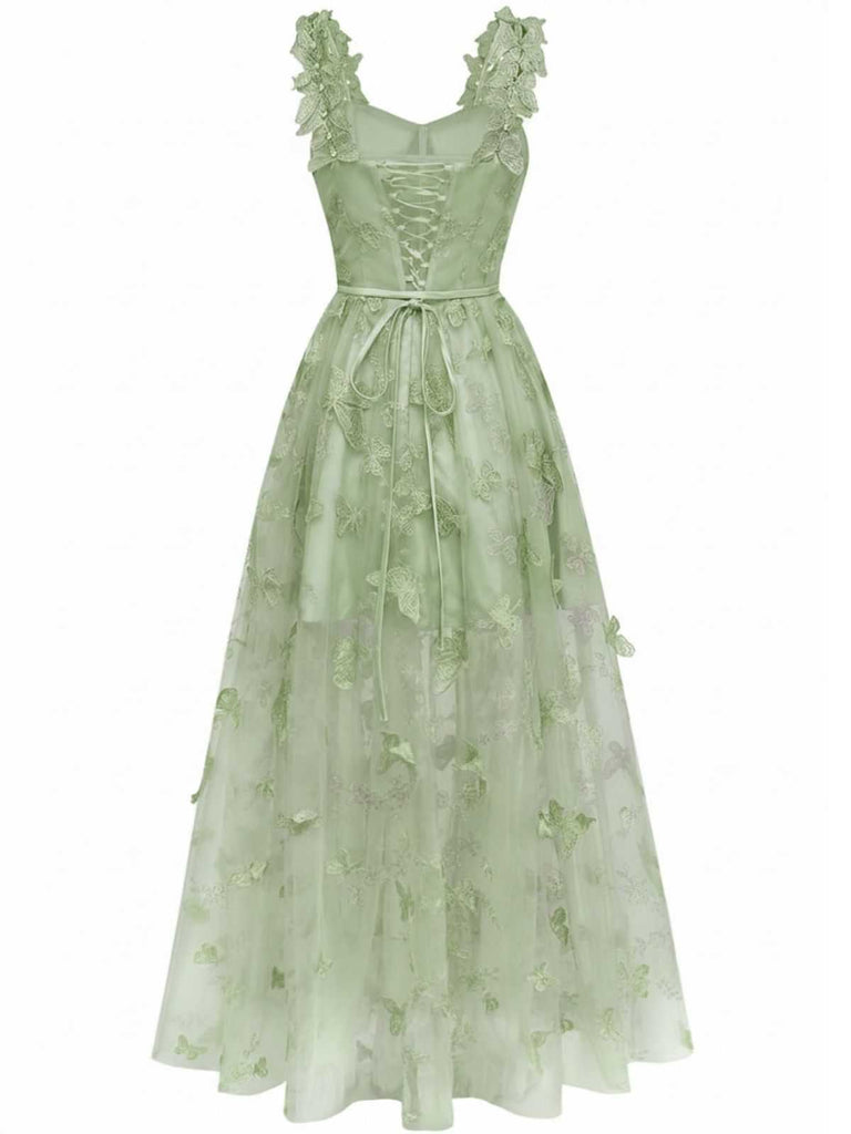 Robe Maxi Bretelles Épaghetti Papillons 3D Maille Années 1930