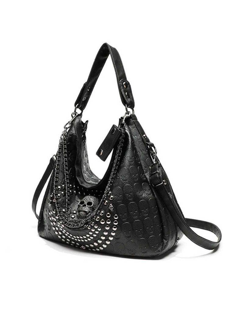 Sac hobo gothique à chaîne cloutée et tête de mort
