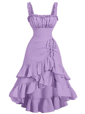 Robe à bretelles froncées et ourlet à volants années 1950