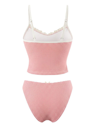 Ensemble De Tankini Bords Dentelle À Carreaux Rouge Année 1950