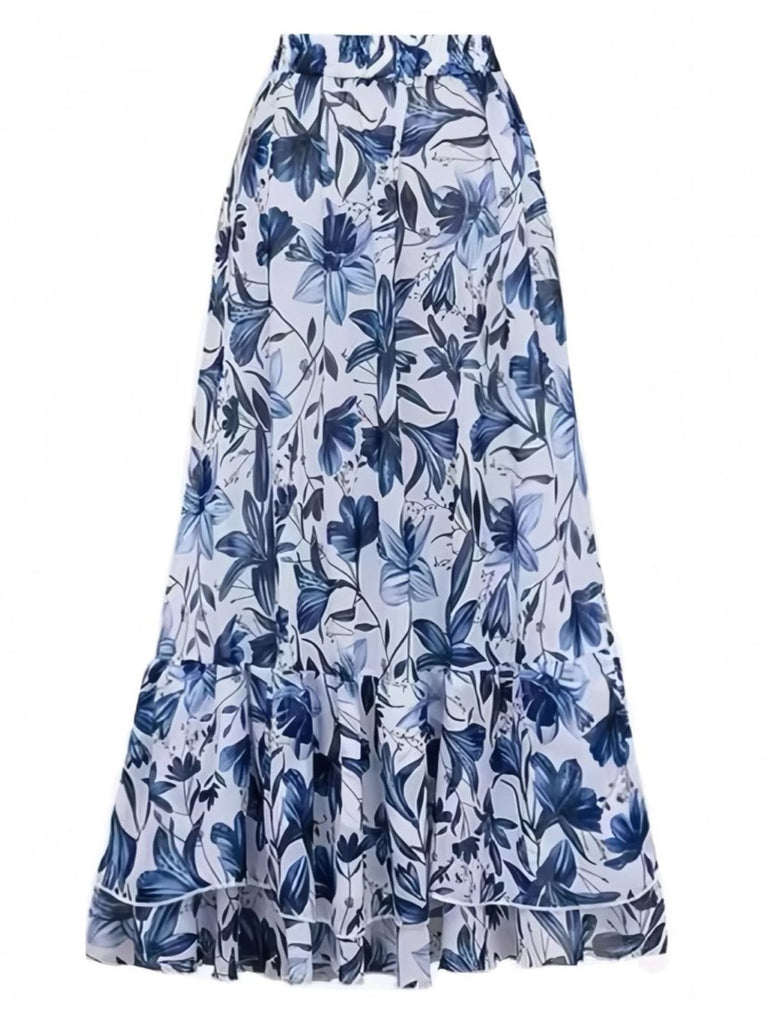 2PCS Maillot de bain bleu à fleurs et cache-maillot années 1940