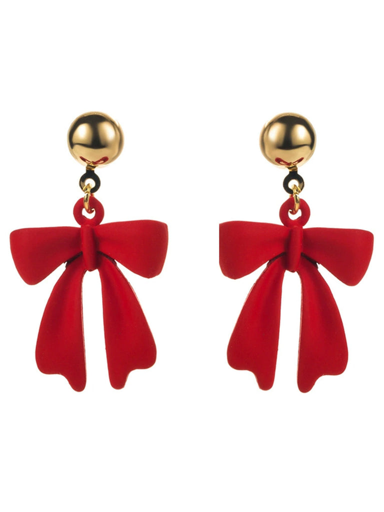 Boucles d'oreilles pendantes nœud rouge de Noël